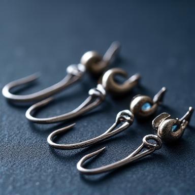 異なるフックサイズと形状を持つジグヘッドのクローズアップ